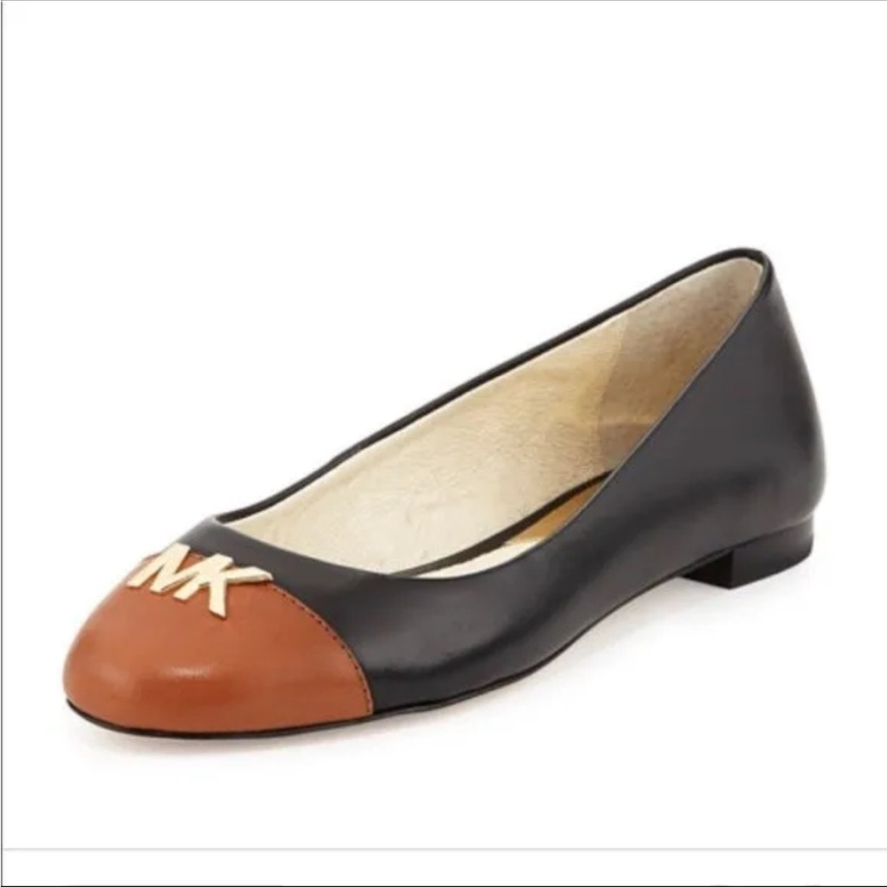 Michael Kors Womens‎ Hayley Ballet Flat Flats Black Brown Leather Logo Size 6